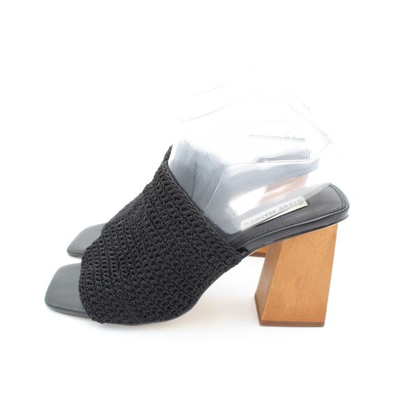 Steve Madden Sandal Womens Size 8.5  Black Knit Block Heel Y2K Mule Chunky - Picture 3 of 9